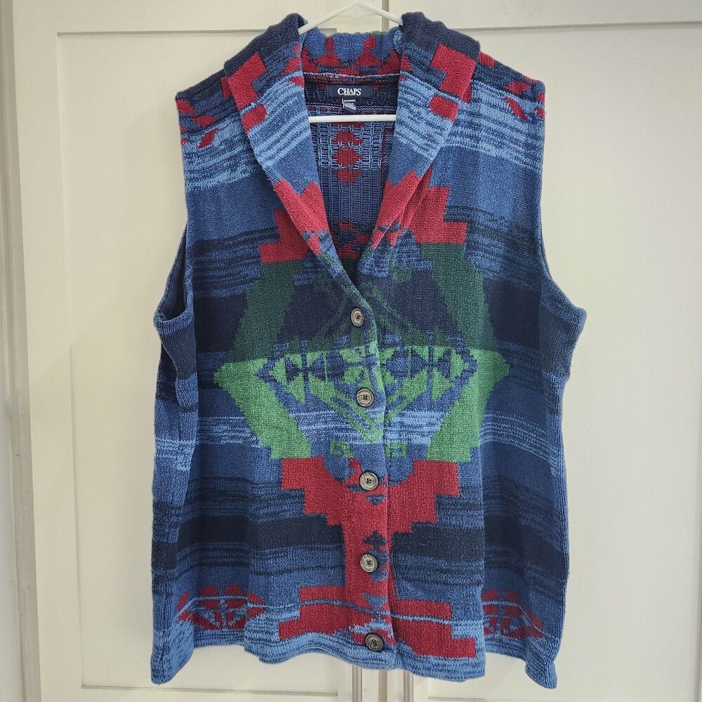 Chaps Ralph Lauren Womens 3X Native Concho Aztec Southwestern Sweater Vest
